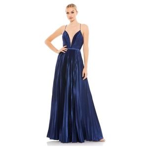Mac Duggal 49039 Navy Midnight Plunge Neck Pleated Evening Gown 8
